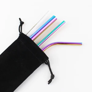 Image of Eco friendly FDA reusable metal stainless steel straw set with brush