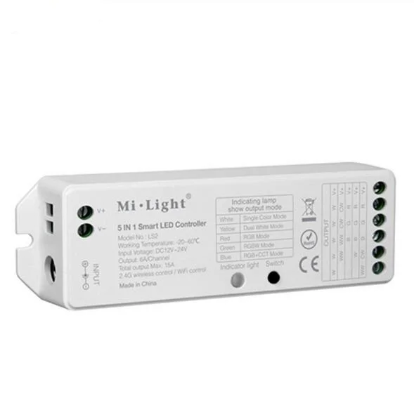 2.4G wireless control Mi.Light LS2 DC12V-24V 5 in 1 Smart LED Controller for Single Color CCT RGB RGBW RGB+CCT LED Strip light