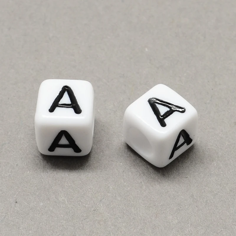 

PandaHall 6mm Acrylic White & Black Alphabet Cube European Beads