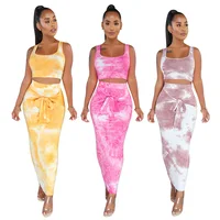 

Fashion Tie Dye Skirt And Crop Top Set Bodycon Two Piece Set Women Clothing FMFS 1079