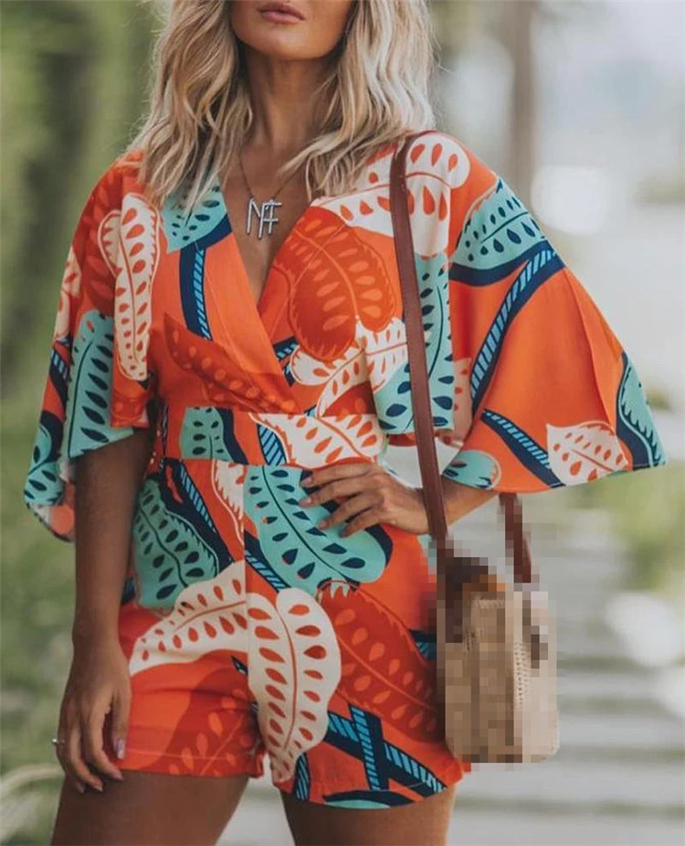 

Wholesale womens summer sexy boho playsuit women one piece floral short jumpsuit