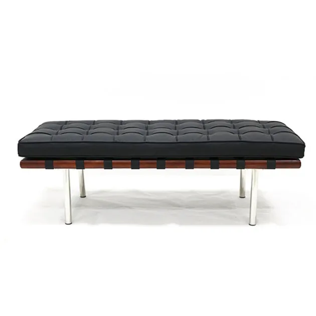 Black Living Room Furniture Decor Rectangle Footstool Leather