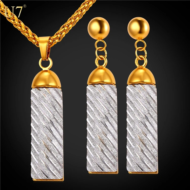 

U7 2016 New Gold Plated Stainless Steel Jewelry Set For Women Pendant Necklace & Drop Earrings Jewellery Wholesale