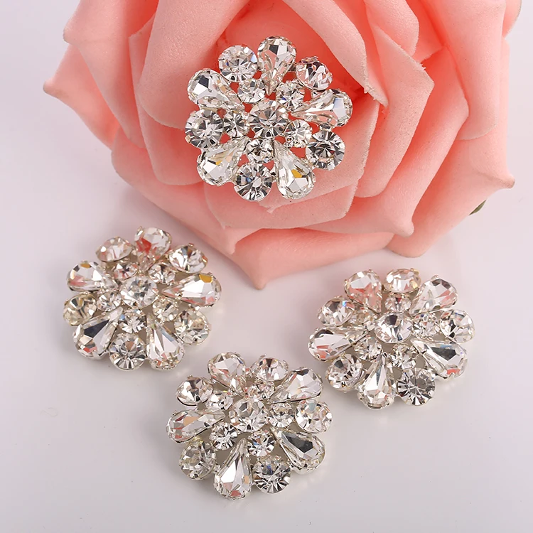 

27mm Plating Thick Silver Custom Made Metal Rhinestone Dress Buttons with Flat Back