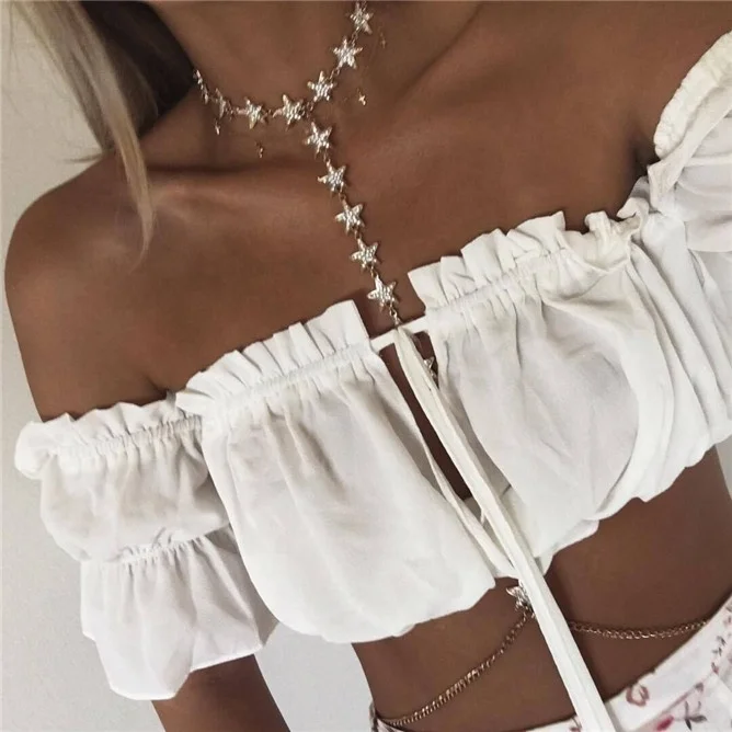 

SHB860 Women Bikini Beach Chest Star Necklace Chain Rhinestone Waist Body Chain