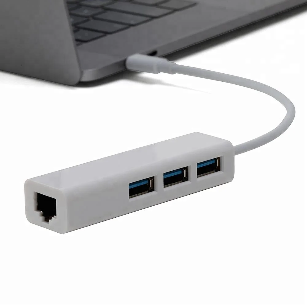 

High Speed USB 3.1 Type C TO 3 Ports USB 3.0 RJ45 Network Adapter Hub Gift, White