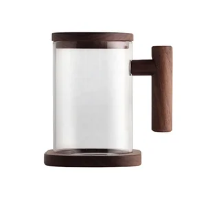 Image of Creative wood borosilicate glass filter flower tea cup