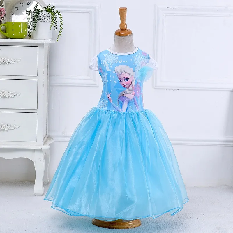 

Hot Sale Children Long Fancy Frock Designs Baby Girl Printed Elsa Princess Dress With Cheap Price BX1690, Blue