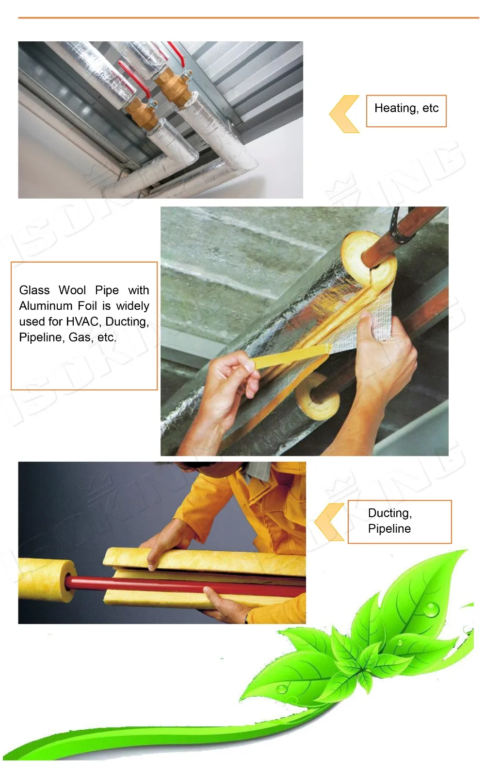 Isoking Chilled Water Pipe Insulation Material Thermal Insulation Material Glass Wool Pipe