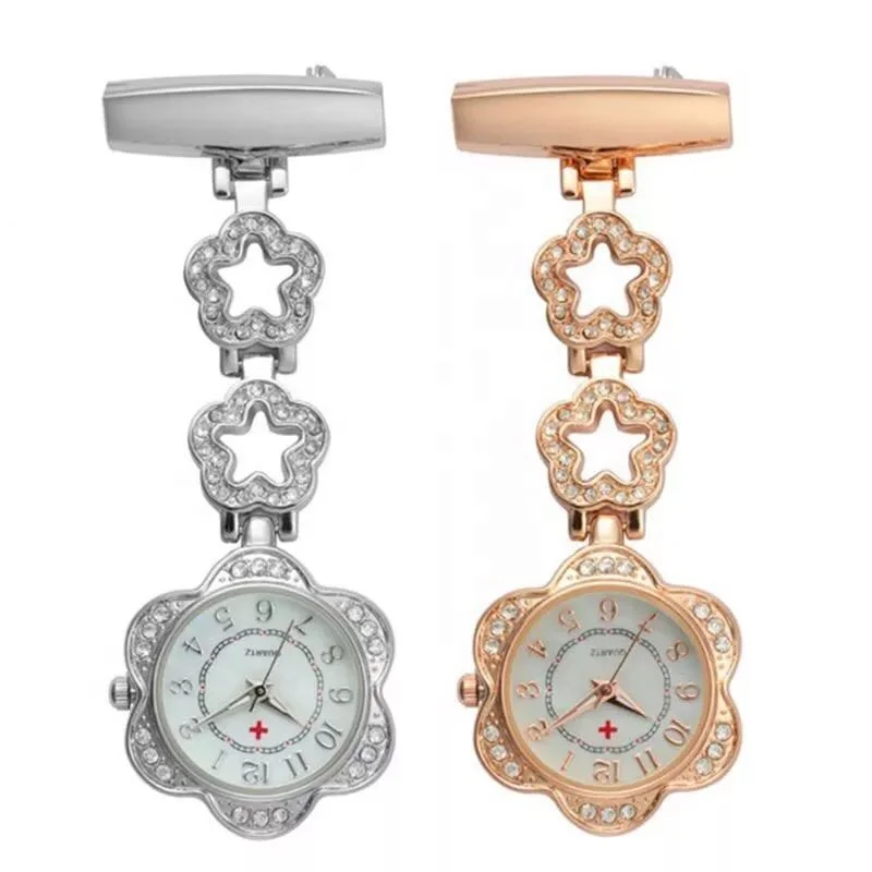 

Ladies broches clip watch women quartz nurse fob watches diamond design taschenuhr, Gold,silver