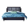 Cheap Nordic minimalist leather bed home furniture high headboard bed 5 star hotel bed linen solid wood frame