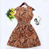 

summer women sleeveless floral printed dress chiffon tea dress plus size mini dress