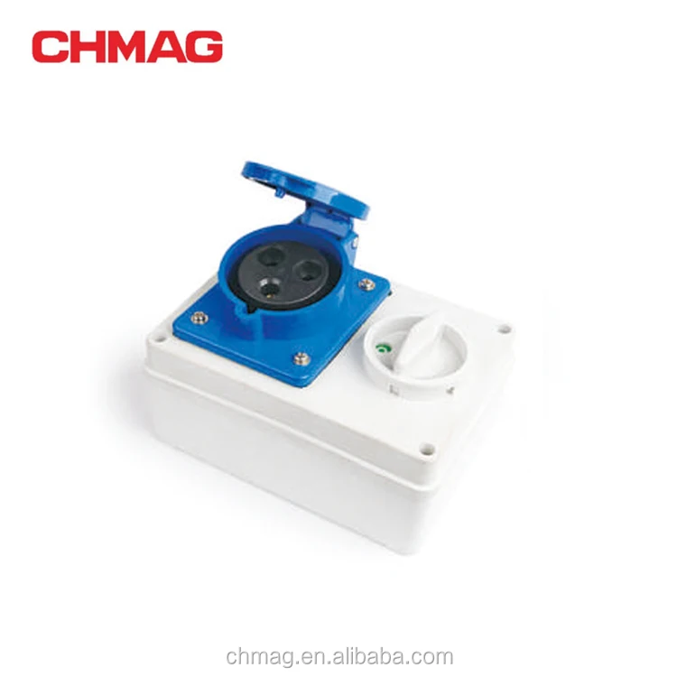 16A Interlocked Switched Socket and 16 Amp Plug 3 Pin 240v Blue Wall Mount IP44