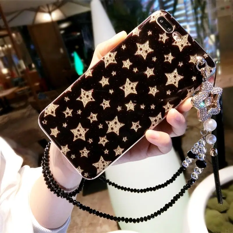 

2017 Shiny Flash Powder Stars Tassel Pendant Case For iPhone 7 7 Plus 6 6S Plus Bling Glitter Soft Back Cover Fuda Capa