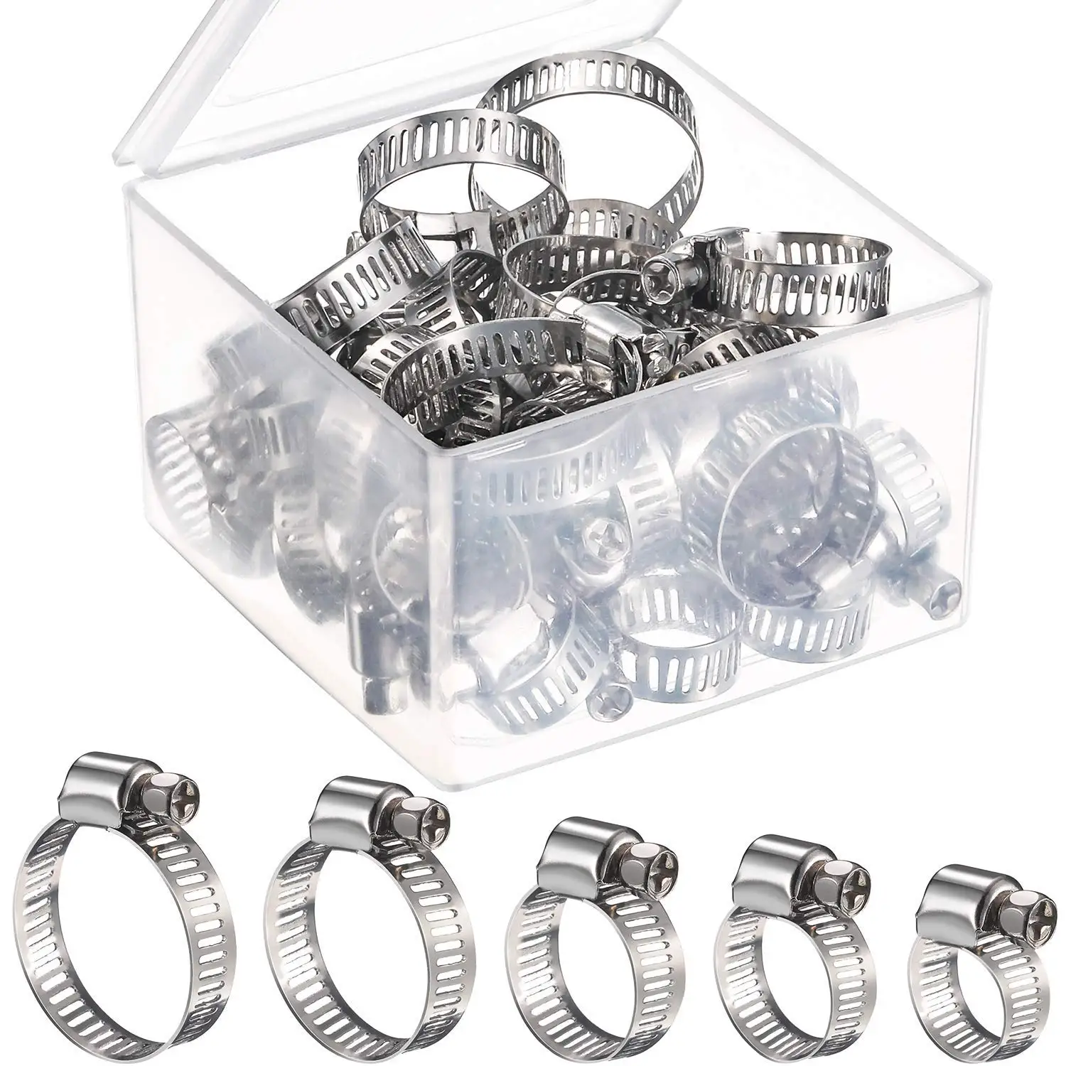 35-51 10pcs Hose Clamps Stainless Steel Adjustable Screw Band Fuel Line Worm Gear Clips Hydraulic Equipment