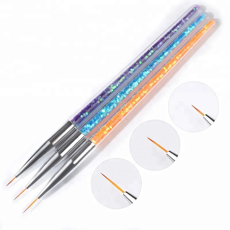 

Misscheering 3Pcs Sequins Nail Art Brush Drawing Painting Carving Pen Manicure Tools 7/9/11mm Acrylic Liner UV Gel Decorations
