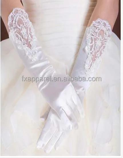 
Beaded bridal satin long gloves lace wrist beaded wedding gloves 