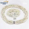 Three rows 8mm nugget shape 925 sterling silver natural cultured freshwater pearl necklace set