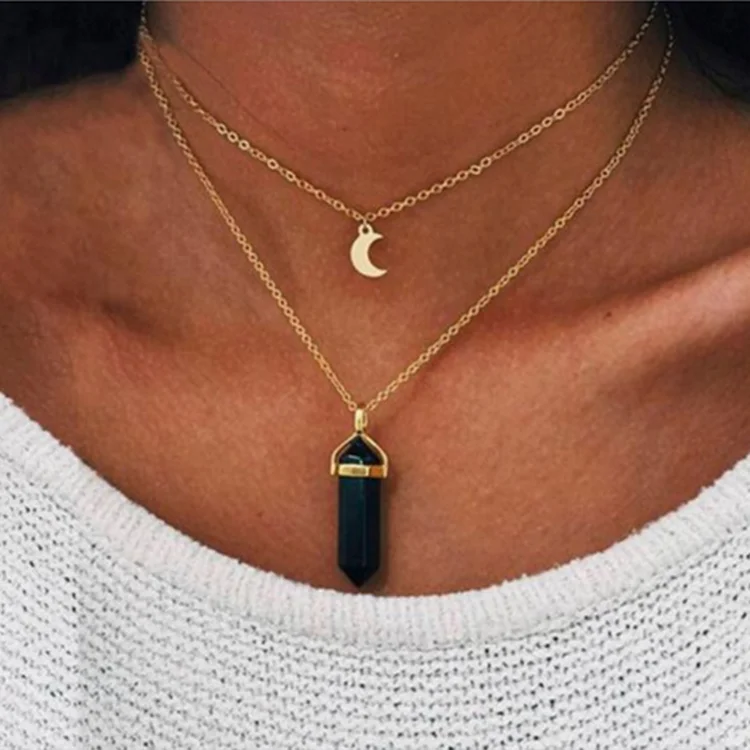 

High quality moon crescent bullt druzy necklace with natural stone, As photo