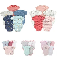 

Wholesale newborn baby girls 5-pack printed organic cotton short sleeve baby bodysuits