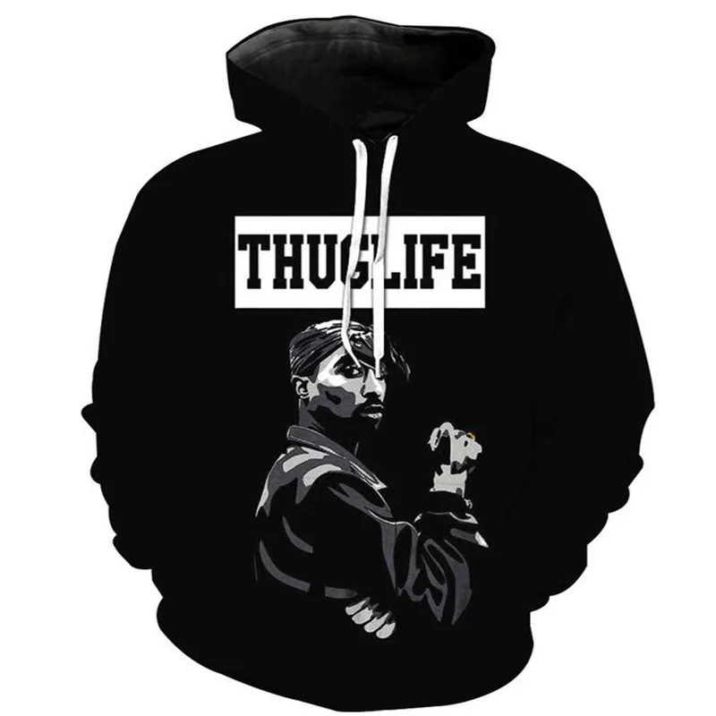 wholesale plain hoodies hip hop punk Tupac 2pac dye sublimation printed black hoodies