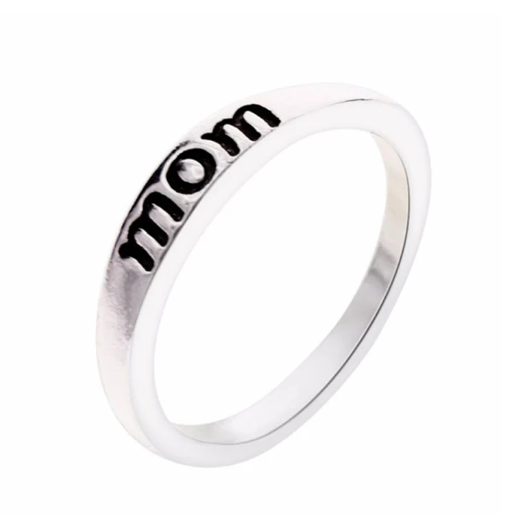 

2019 new arrivals elegant women jewelry engraved mom letter ring for mother's day fashion jewelry nickle free, Rhodium plated