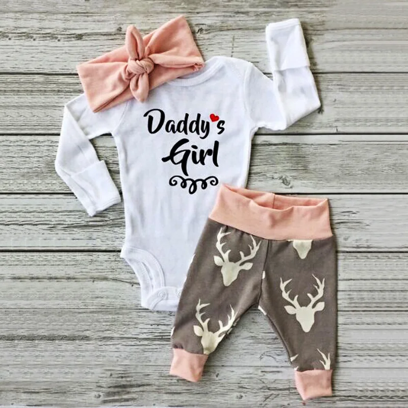

Wholesale Baby Clothes Organic Cotton Deer Baby Rompers Long Sleeve Jumpsuit 3 pcs Set, Picture shows or customized color