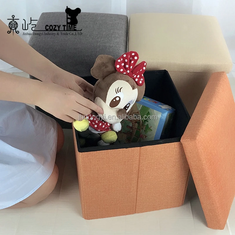 
Home furniture linen colorful foldable kids storage box ottoman stool 