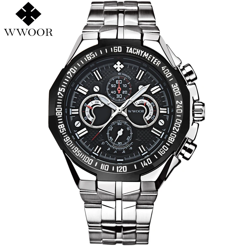 

WWOOR 8013 Mens Quartz Stainless Steel Watches Luminous Analog Men Wristwatch relojes hombre, 3 colors