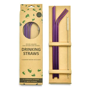 FDA Approved 10.5 Purple Stainless Steel Drinking Straws For 20 oz 30 oz Tumbler