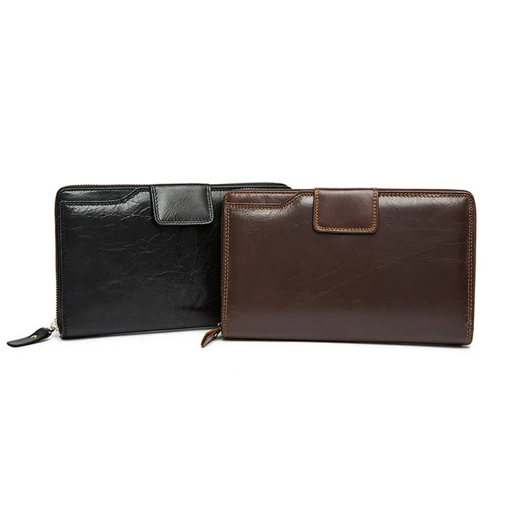 

Factory Custom 2020 Latest Design Trendy RFID Blocking Zipper High Capacity Wallet Men Purse Leather9056, Black/coffee