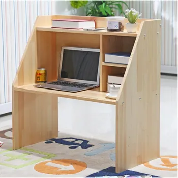 Wooden Laptop Desk With Storage Bookcase Portable Study Table On