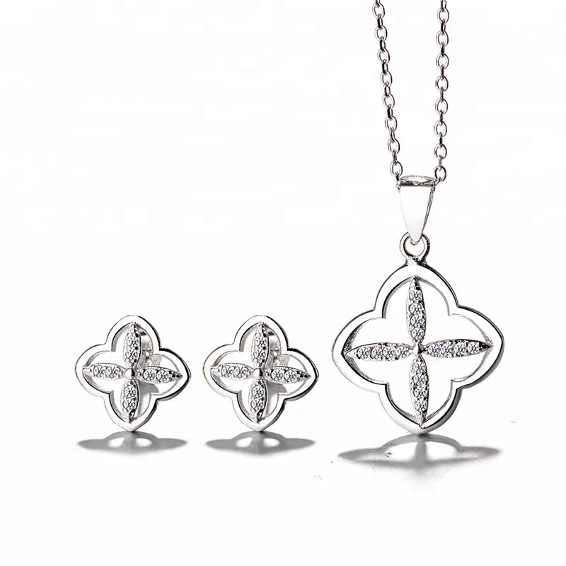 

Fashion Costume Jewelry With CZ 925 Sterling Silver Four Leaf Clover Jewelry Set, As customer request