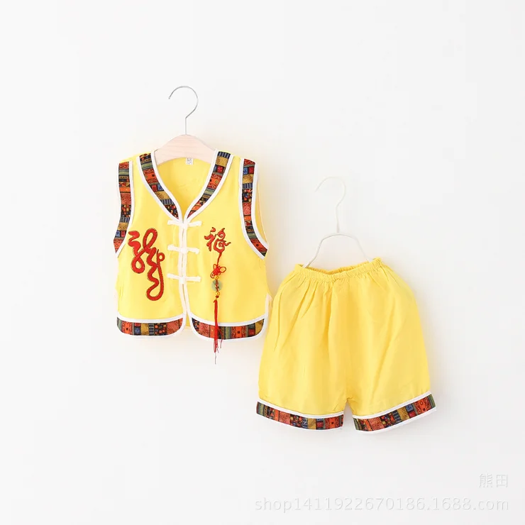 
children tang suit ethnic children clothes set birthday suit summer short silk brocade baby boys clothes set 