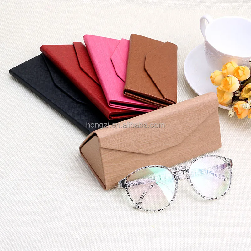 

2017 new general Protable Light Triangular Fold Glasses Case Eyeglass Sunglasses Protector Box, Red/black/wood pink/orange/original wood