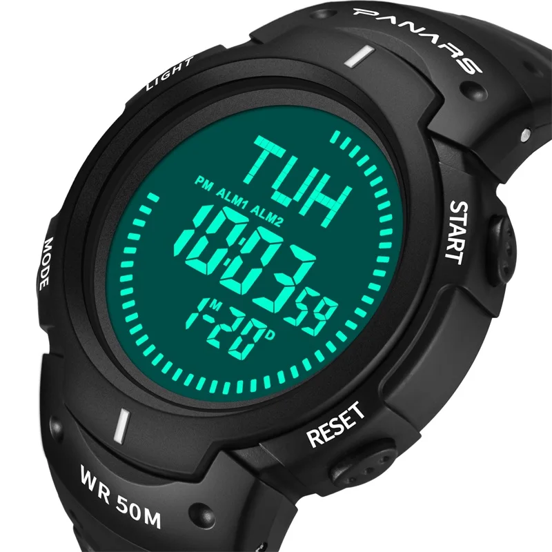 

PANARS Special Multi Function Analog Digital Outdoor Compass Watch, Black;green