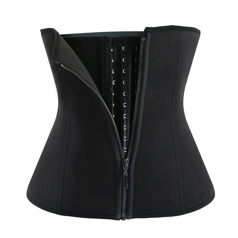 

OEM Front Zipper Double Control Tummy Fat Burning Waist Trainer Corset, Black