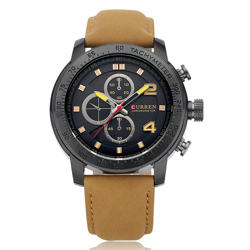 

CURREN 8190 Leather Watch Strap Mens Luxury Watches Sport Wrist Watches, Brown;black;white;orange;yellow