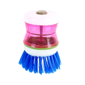 Image of Eco-friendly household cleaning brush, portable plastic washing brush in kitchen