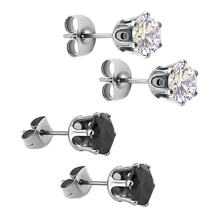 Hot sale Cubic Zirconia Earrings Round Cut Claws Setting 316L Stainless Steel Ear Piercing Studs