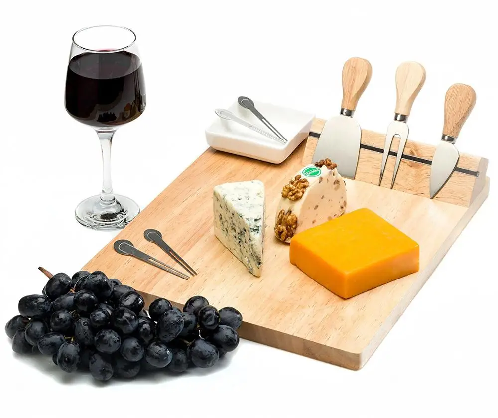 

wooden chopping board cheese board with magnetic holder for knife tools and ceramic tray, Natural and carbonize