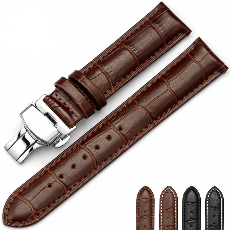 Factory WholeSale Price Bamboo Patterns Alligator Genuine Leather Water Proof Watch Straps with Press Butterfly Buckles