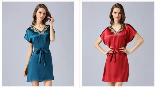 100% mulberry silk elegant lady silk sleep dress short sleeved silk pajamas