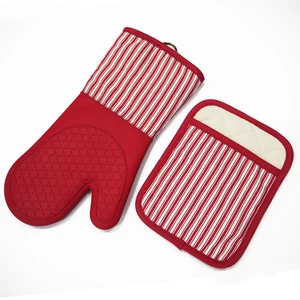Image of Oven Mitts Heat Resistant Cooking Glove 100% Cotton Lining 12"