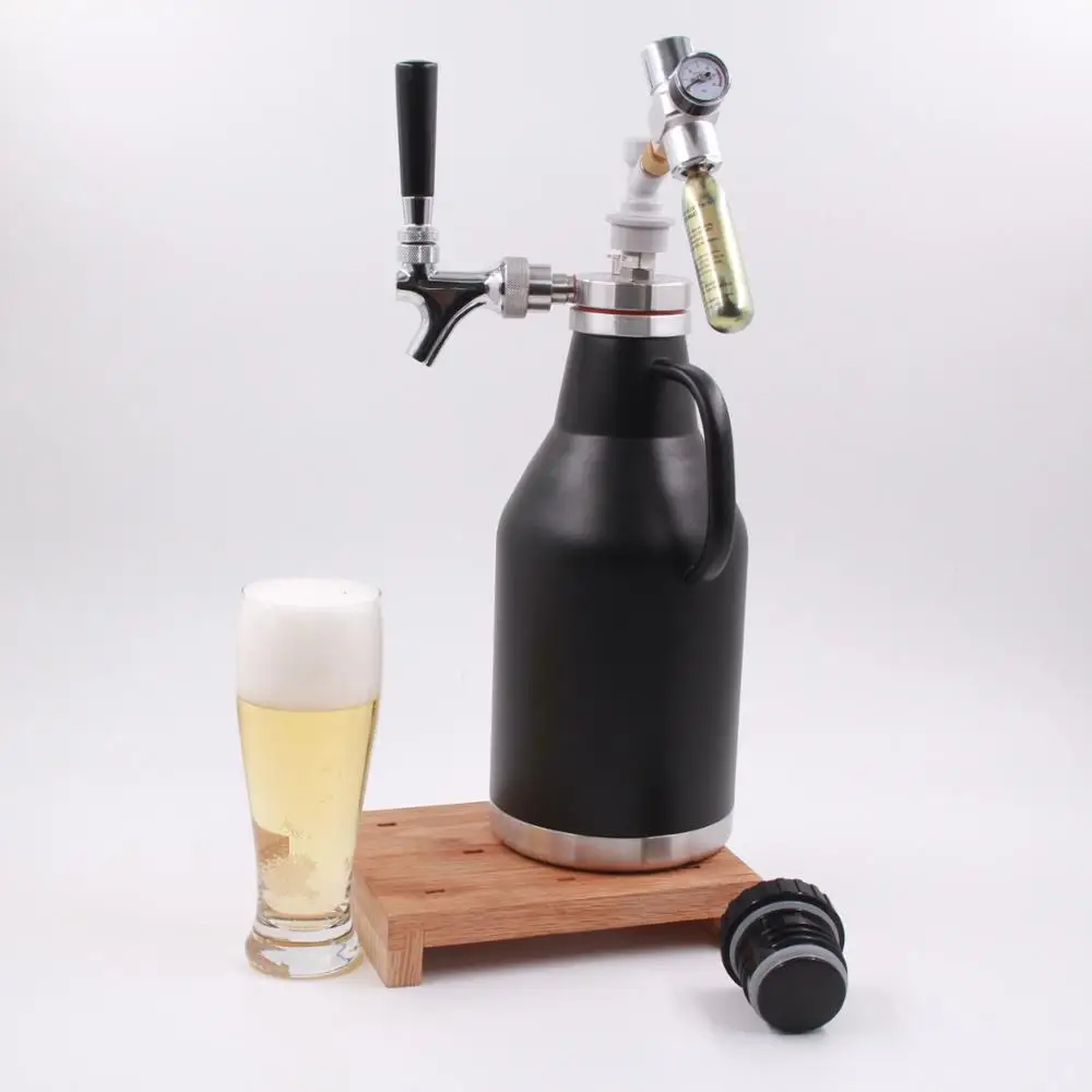 

Empty new stainless steel pressurized growler beer 64 oz (2ltr), Sliver