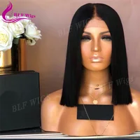 

180% density silk straight wave human hair short 12 inches bob lace front wigs for black women
