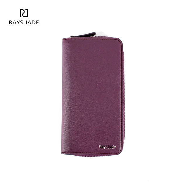 

women fashionable OEM Ladies purple genuine leather continental zip around travel wallet crossbody phone case with wallet