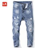 

Fashion branded mens jeans two tone colors jeans brands baggy ripped denim jean homme with big holes