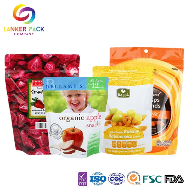 custom printed zipper pouch stand up plastic food with dry snack