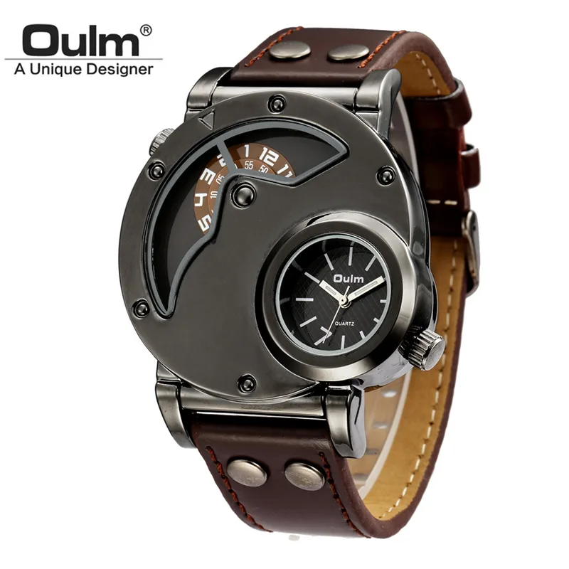 

Oulm Watch Man Quartz Watches Top Brand Luxury Leather Strap Military Sport Wristwatch Male Clock relogio masculino